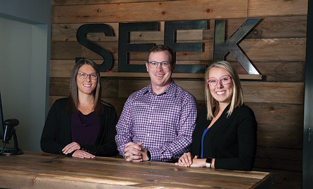 Left to right: Dr. Kelsey Keltgen, Mitch Peterson and Rachel McKennon