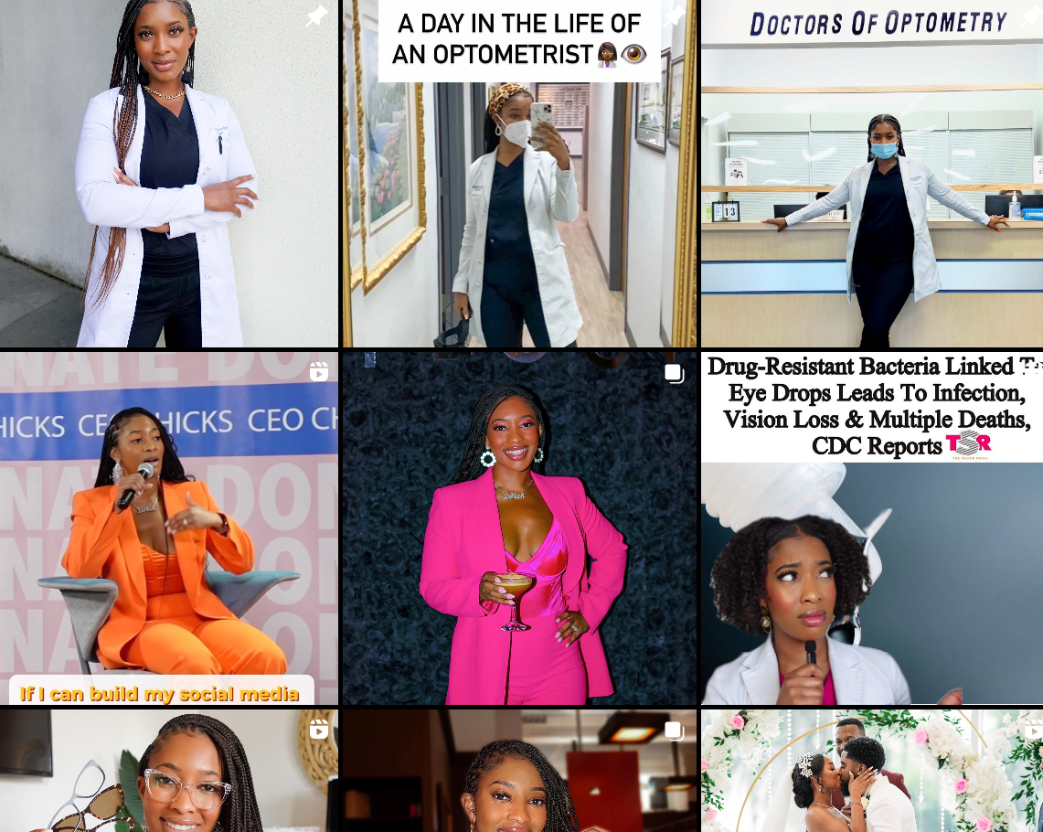 A screenshot of Dr. Nish's Instagram, showing her involvement in the eye care community