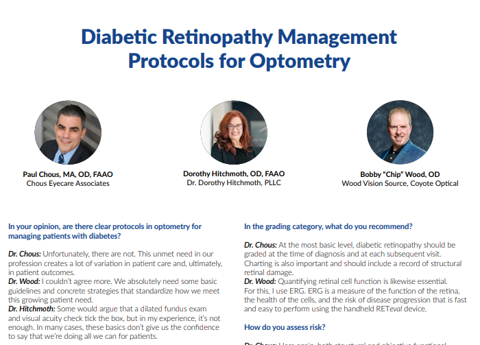 image of the top of an advertorial where three doctors discuss managing diabetes in eye care patients