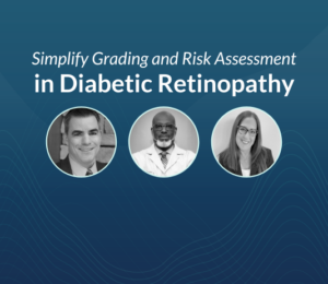 Image from magazine roundtable discussion on grading diabetic retinopathy. Image includes article title and three photos of roundtable participants. 
