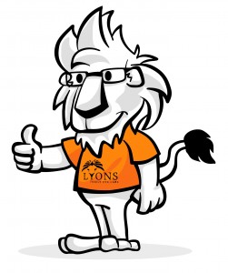 Lyons eye care has a cartoon lion mascot