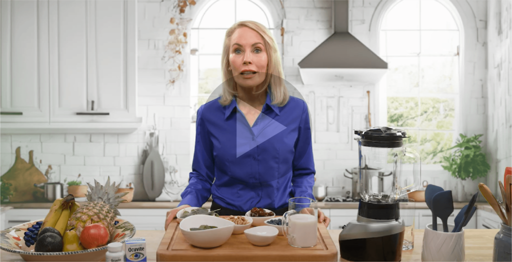 Dr. Julie Poteet in the kitchen making a Vitality NutraSmoothie