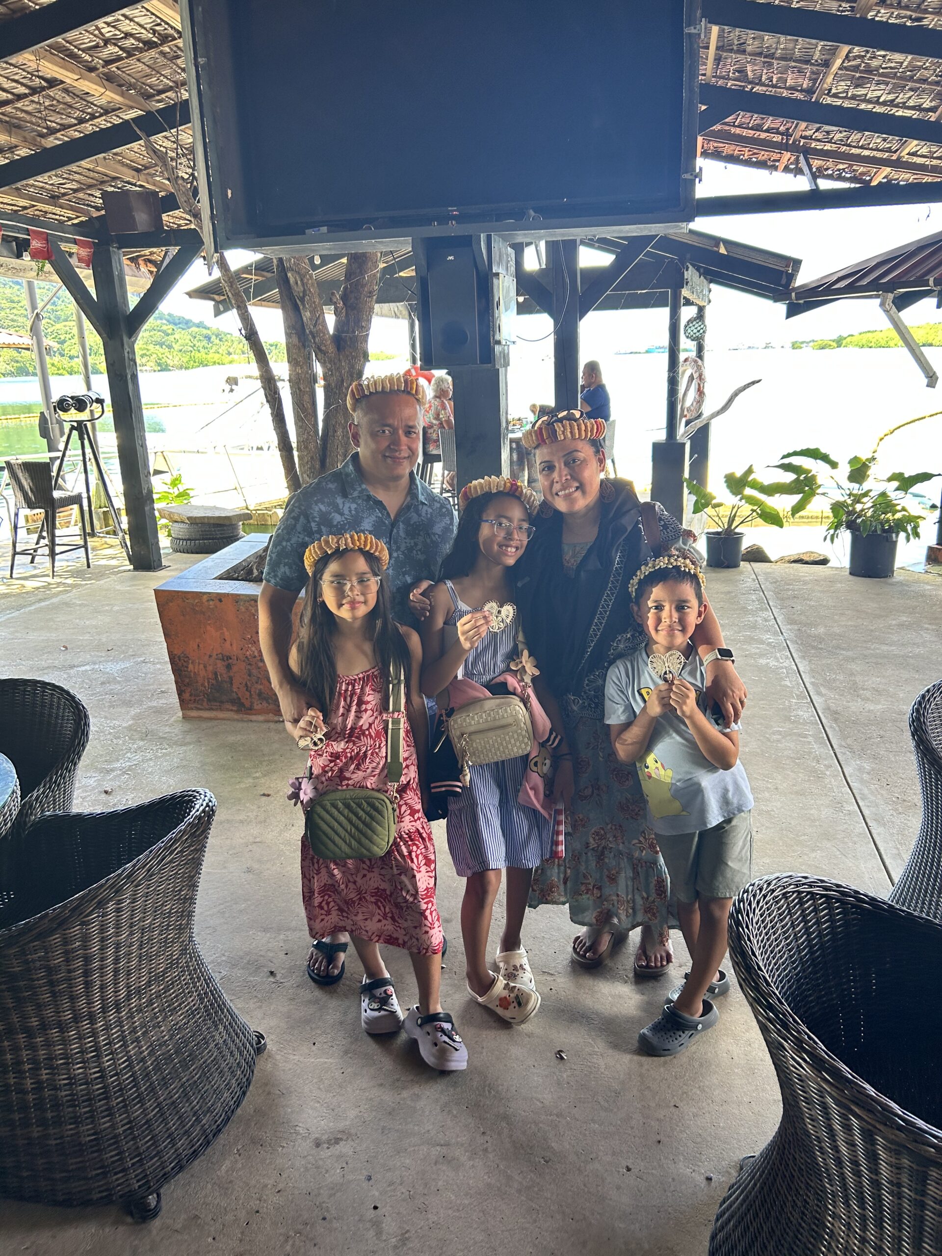 Dr. Hellan-Pangelinan visited Micronesia to provide eye exams with husband Mike and children Mya, Alyssa and Ethan