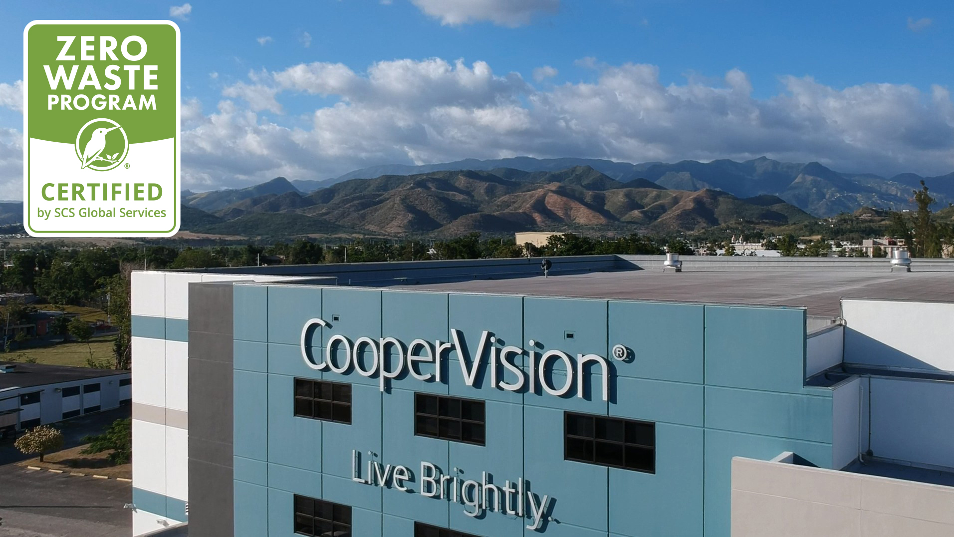 a coopervision office with zero waste program certified logo