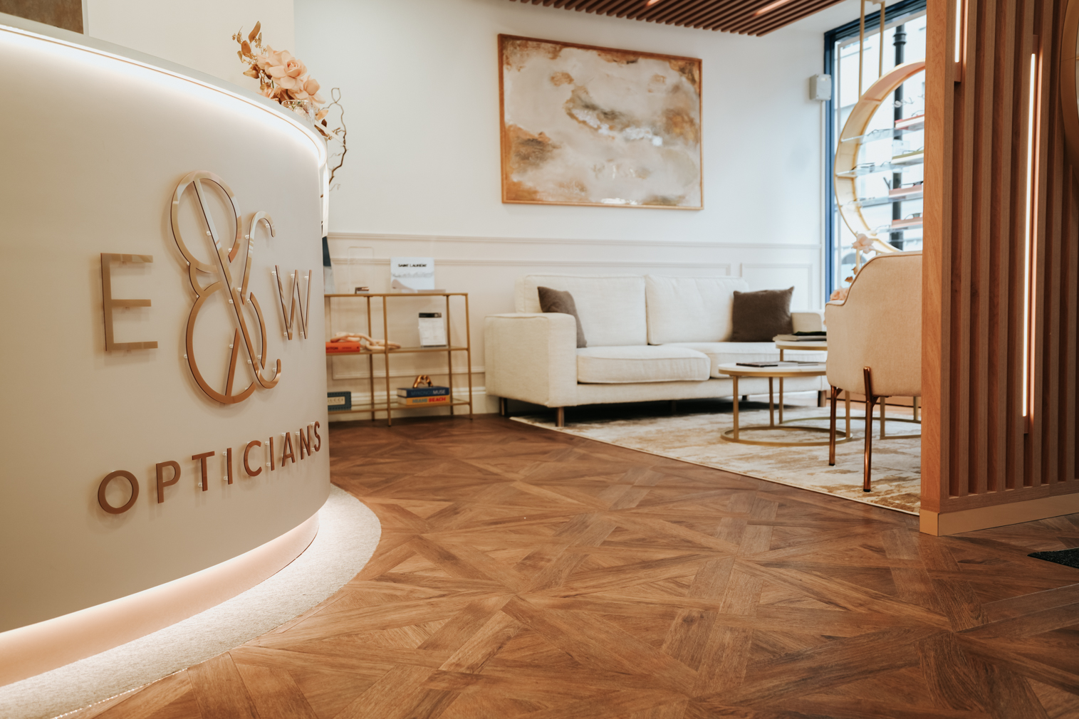the front desk, flooring and waiting area
