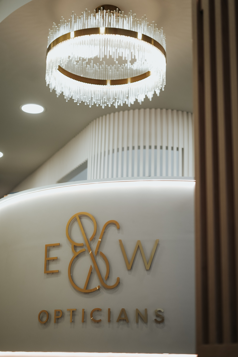 the chandelier and front desk