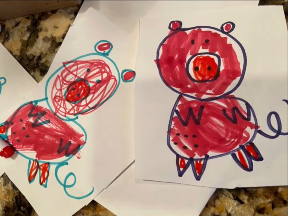 Penny's pig drawings helped inspire Dr. Mireles' book "Scribble Pigs"