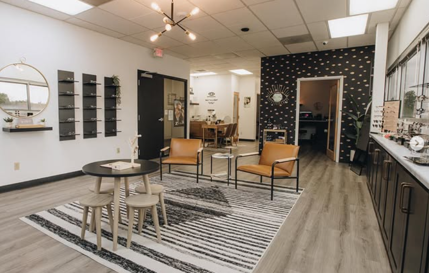 Shimmery wallpaper adds a touch of sparkle to the updated space