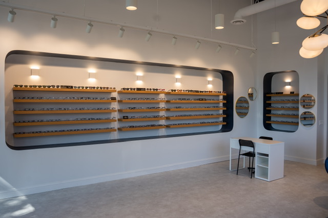 Six-foot shelves hold a variety of frame options.