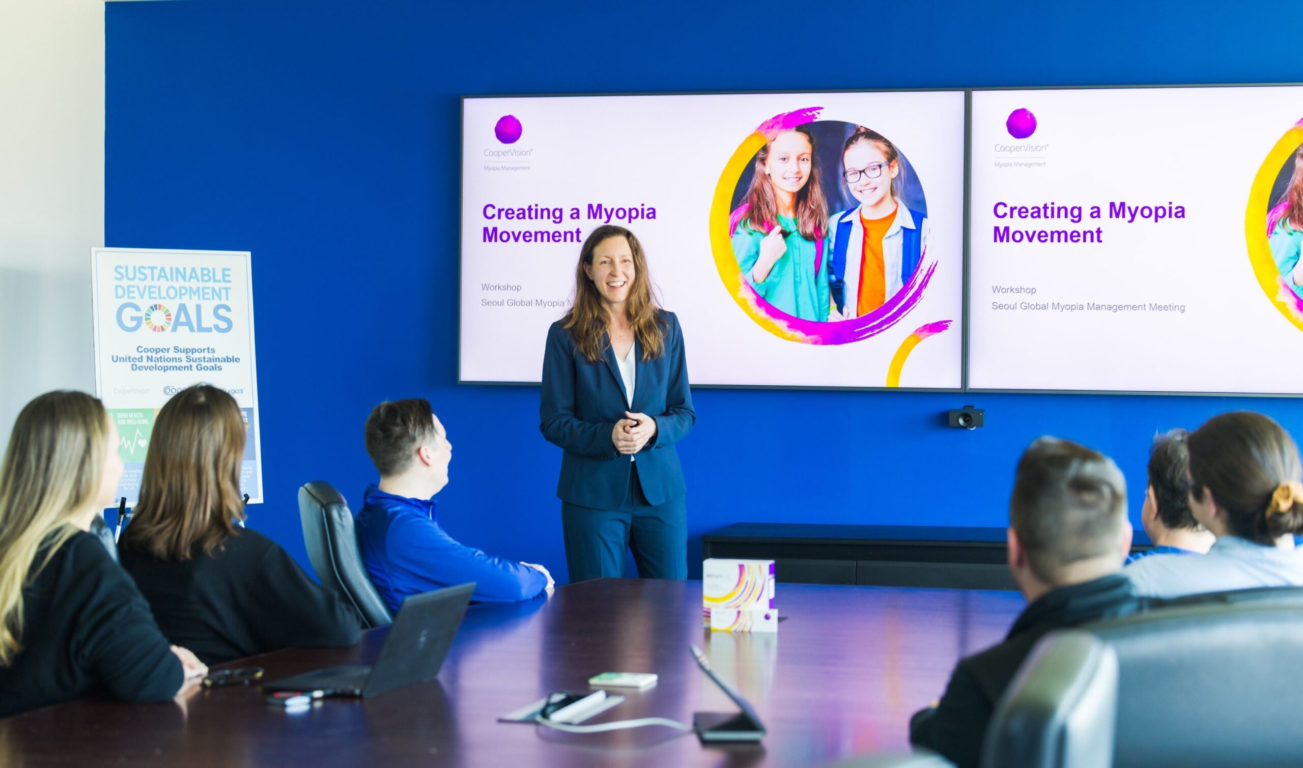 Jennifer Lambert, Vice President of Myopia Management and Cornea Care at CooperVision, presenting