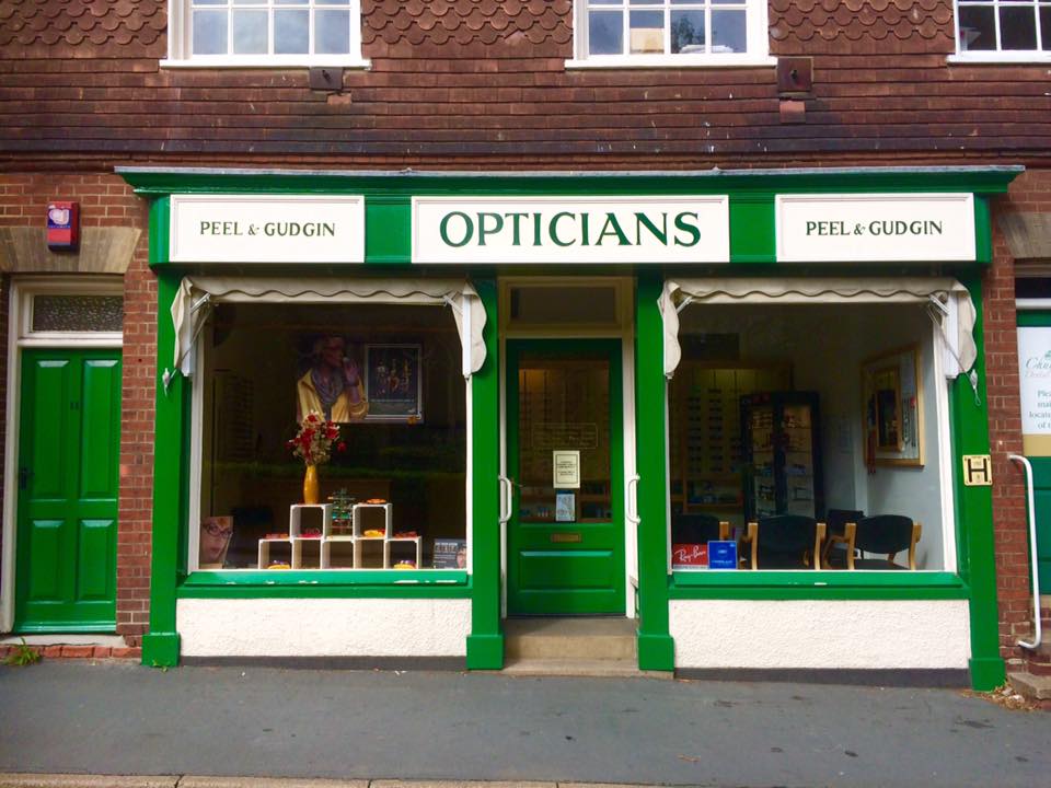 The exterior of Peel & Gudgin Opticians. The building was built in the 1600s.
