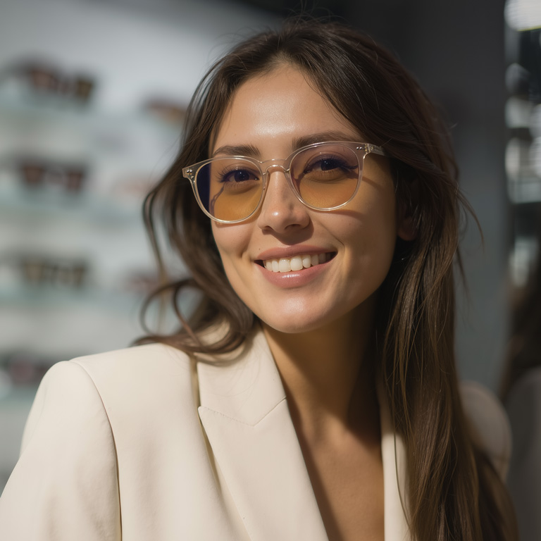 Model wearing Lilu Clear lenses. Photo courtesy of Avulux.