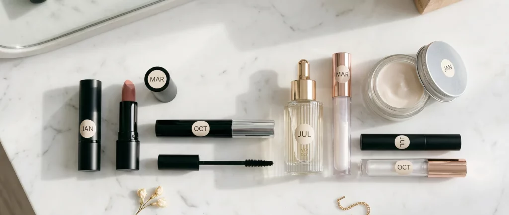 makeup products with reminder stickers