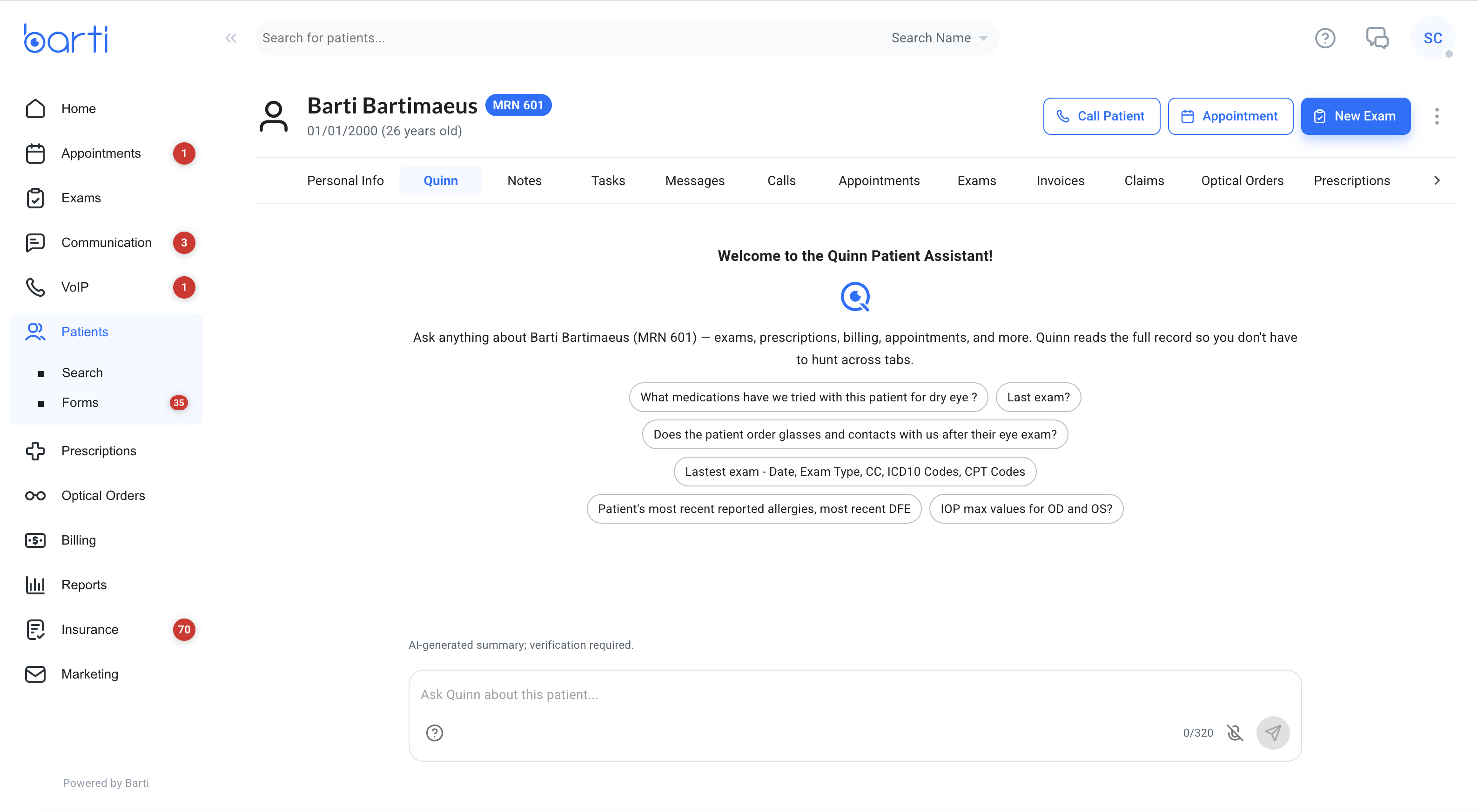 Barti Quinn Patient Assistant AI Tool