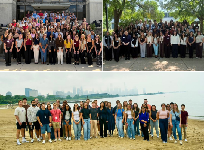 Class of 2030 clockwise L-R: Indiana University School of Optometry; Chicago College of Optometry, Midwestern University; and Illinois College of Optometry