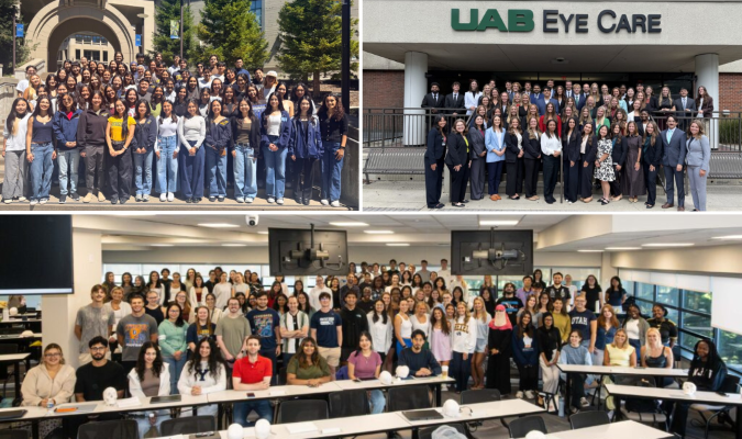 Class of 2030 clockwise L-R: University of California, Berkeley, School of Optometry; University of Alabama at Birmingham School of Optometry; and Pennsylvania College of Optometry, Drexel University